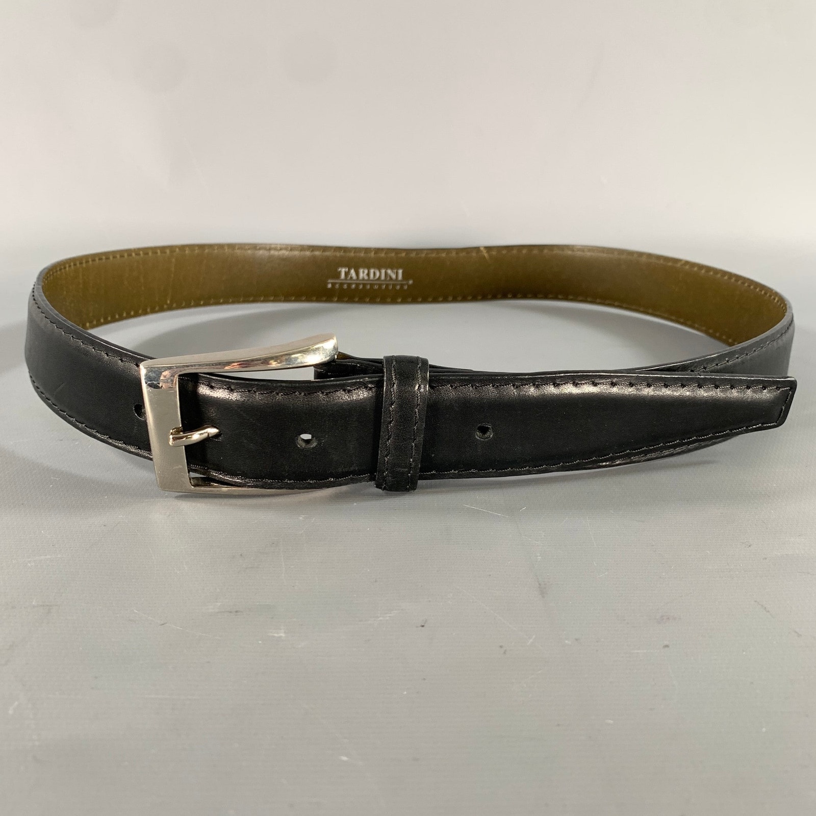 Tardini Size 38 Black Crackled Leather Belt